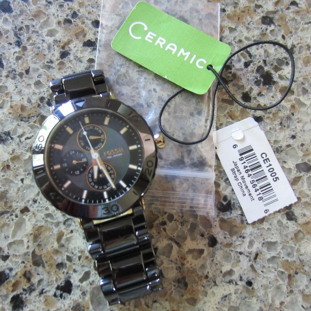 FOSSIL Ceramic Watch CE1005 in Black ceramic with Gold